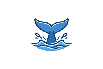 Naklejka premium A blue whale fluke dives into stylized ocean waves with water droplets splashing around it. The vector graphic is set against a black background with clean lines and subtle blue gradients.