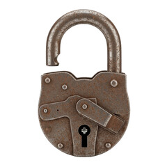 Rusty Old Padlock Open Black Background