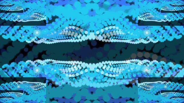 Abstract blue pattern with symmetrical shapes and digital art design.