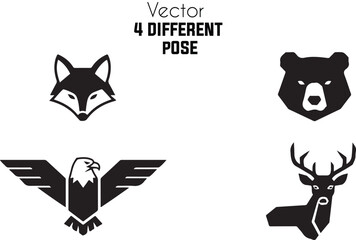 Obraz premium Vector illustrations of four different animal heads in various poses