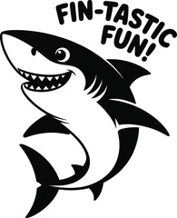 Obraz premium Smiling shark character with fantastic fun typography for aquatic sports and ocean themed décor
