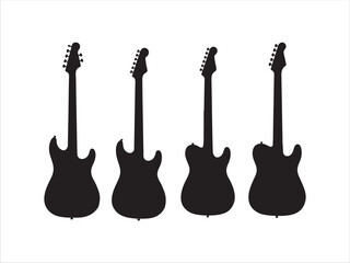 Fototapeta premium Four electric guitars standing upright in black silhouette style design
