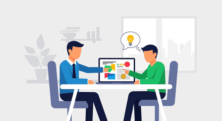 Fototapeta premium Two Colleagues Collaborating on Business Strategy in Modern Office
