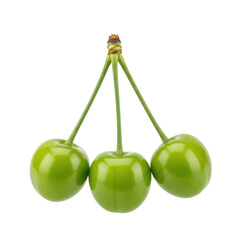 Three Green Cherries on Black Background