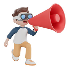 3D Cartoon Boy Announcing in Virtual Reality with Megaphone