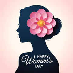 Happy Women's Day Celebration with Floral Silhouette