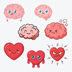Emotional Brains and Hearts: A Collection of Cute and Expressive Cartoons