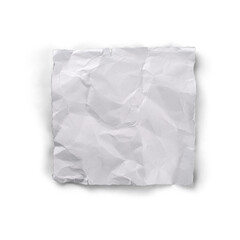 Square White Crumpled Paper Scrap with Soft Shadow and Wrinkled Surface Texture Isolated on White Background for Minimalist Note and Message Design Mockups