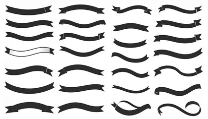 Black ribbons and bows set isolated on white background elegant decorative elements