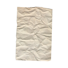 Beige Crumpled Paper Sheet with Distressed Texture and Wrinkled Surface Isolated on White Background for Vintage Lettering Mockups and Retro Document Design Projects