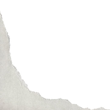 White torn paper corner edge texture on black background for frame design layout overlay and creative digital collage compositions with rough paper fiber details