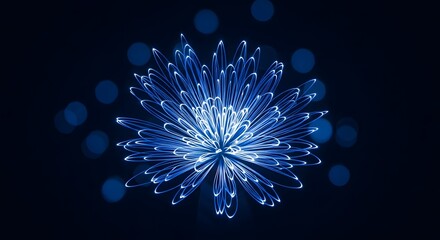 Fototapeta premium Glowing blue fractal pattern with radiating lines and lights