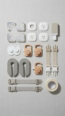Modern safety accessories arranged neatly for childproofing and home organization emphasizing functionality and minimalistic design in domestic environments