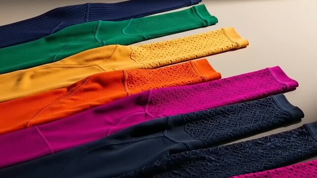 Colorful Denim Jeans Stacked on Surface.