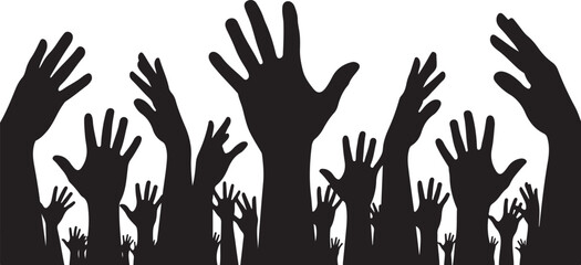 Fototapeta premium Many hands raised up in the air together silhouettes