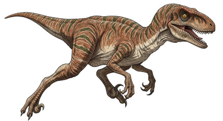 Isolated predator dinosaur with stripes, aggressive animal, extinct species from the past