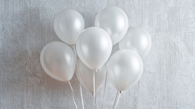 White balloons for New Year celebration on festive white corduroy background