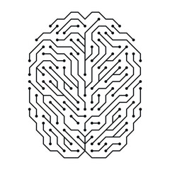 Circuit board brains show technology and creativity in a unique design using lines and patterns to form a brain shape