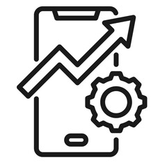 Obraz premium Mobile phone with upward trend graph and gear icon
