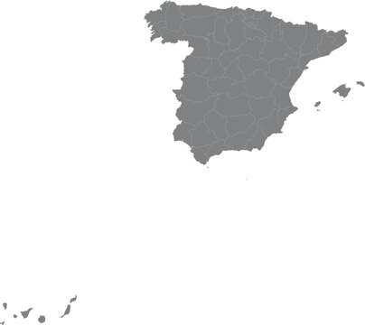 Gray Map of Spain with Provinces and Administrative Regions Vector