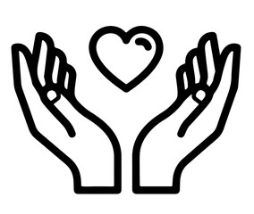 Obraz premium Silhouette of two open hands gently holding a black heart symbol vector