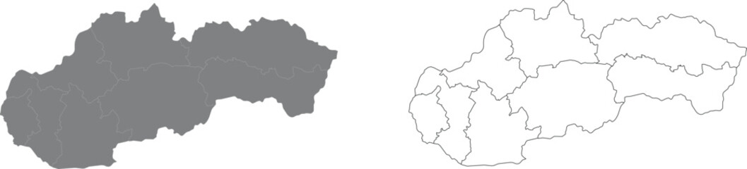 Obraz premium Slovakia map outline country silhouette filled gray and regional administrative division map. 