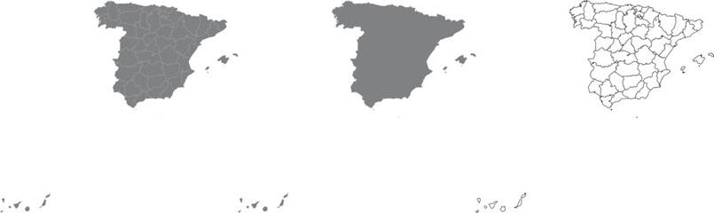 Obraz premium Map outline of Spain with administrative divisions and islands shown in increasing detail including territories and mainland geography