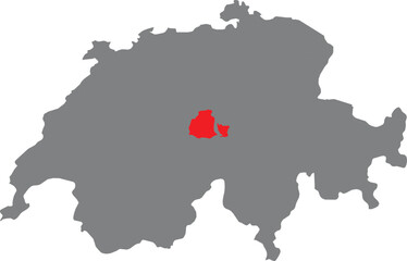 Obraz premium Map of Switzerland highlighting the canton of Zurich in red, administrative map, geographic location, Swiss federal state