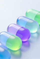 Colorful Transparent Capsule Pills in a Row with Soft Focus and Gradient Hues