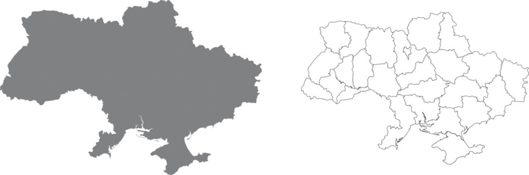 Ukraine map outline silhouette and administrative regions on white background geographical illustration for design