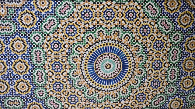 Zellige tilework and carved stucco inside the Telouet Kasbah in Morocco