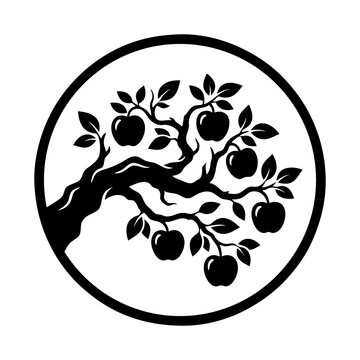 Apple tree branch with apples, vector icon.