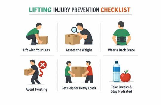 Lifting Injury Prevention Checklist Emphasizing Safe Techniques for Maneuvering Heavy Loads and Promoting Ergonomic Practices in Workplace Safety