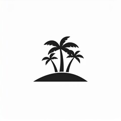 Fototapeta premium Minimalist tropical island with palm trees silhouette on black and white background