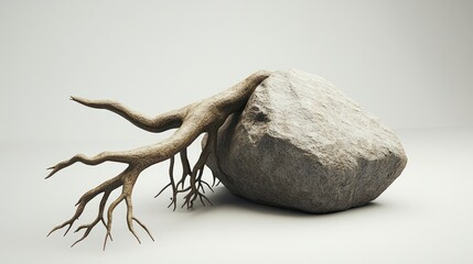 Obraz premium Roots pushing against a large rock, symbolizing growth through adversity