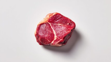 Obraz premium Raw marbled beef cut on a light background showcasing rich color and texture, ideal for culinary themes and food photography projects