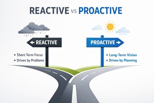 Visual Dichotomy of Reactive versus Proactive Approaches in Decision Making with Clear Signage Indicating Short Term Focus and Long Term Vision