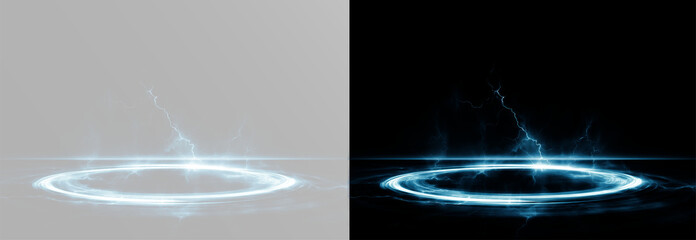 Glowing Futuristic Neon Circle PNG Overlay with Blue  Magic Portal and Energy Light Effect  Beam...
