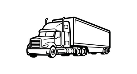 Line art illustration of a semi truck and trailer. © sevika