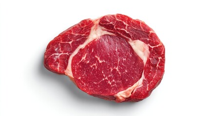 Fresh Raw Ribeye Steak Isolated on White Background Showcasing Intricate Marbling and Juicy Texture Perfect for Culinary Delights and Grilling Ideas