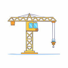 Illustrated yellow construction crane isolated on white background.