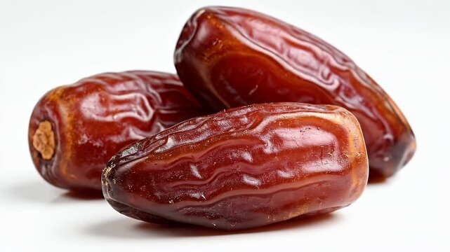 Three delicious fresh dates isolated on a clean white background