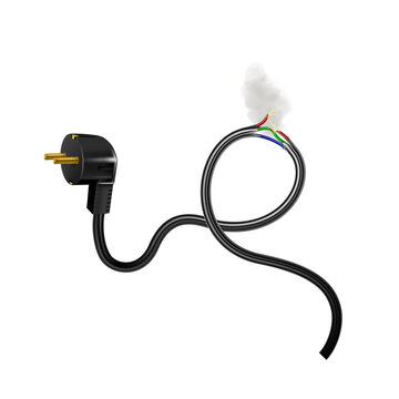 Electrical Short Circuit: A close-up shot showing a damaged electrical cord with visible signs of a short circuit. The image captures the dangers of electrical hazards.