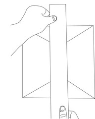 A hand taping a box.
