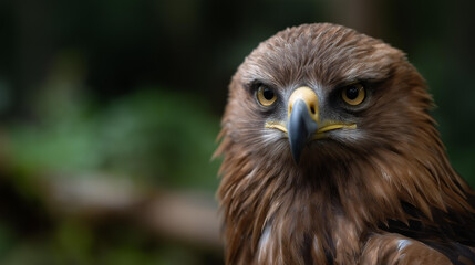 Naklejka premium Intense eagle facial close-up, sharply defined feathers, bright beak standing out against waving blurred flag, defocused background, with copy space
