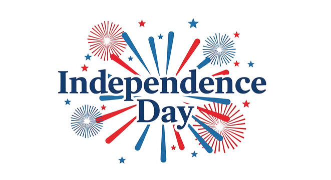 Independence Day themed vector icon with fireworks and stars, patriotic celebration symbol. Created in colorful style with red, white, and blue palette.