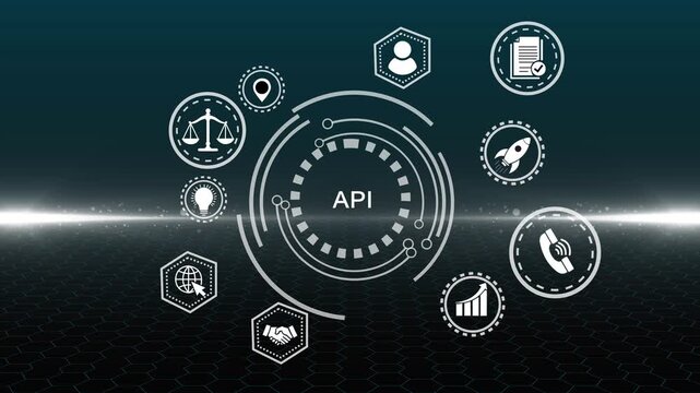 Application Programming Interface (API) concept.glowing connections in different places on the map.