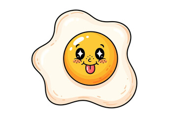Cute Smiling Fried Egg Cartoon Illustration with Funny Expression