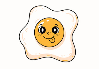 Cute Smiling Fried Egg Cartoon Illustration with Funny Expression