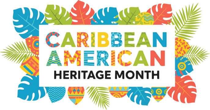 Colorful caribbean american heritage month celebration design with tropical leaves